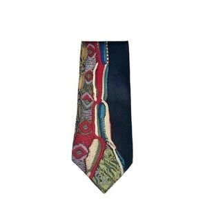 Coogi Australia Vintage 1980’s Multicolored Navy Blue Silk Neck‎ Tie